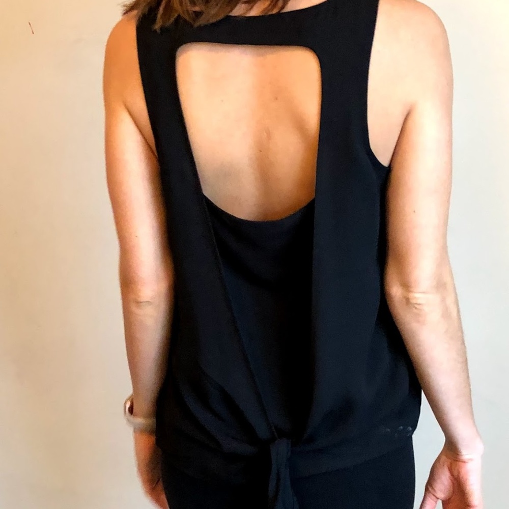 Black Silky Tank with Back Tie Detail
